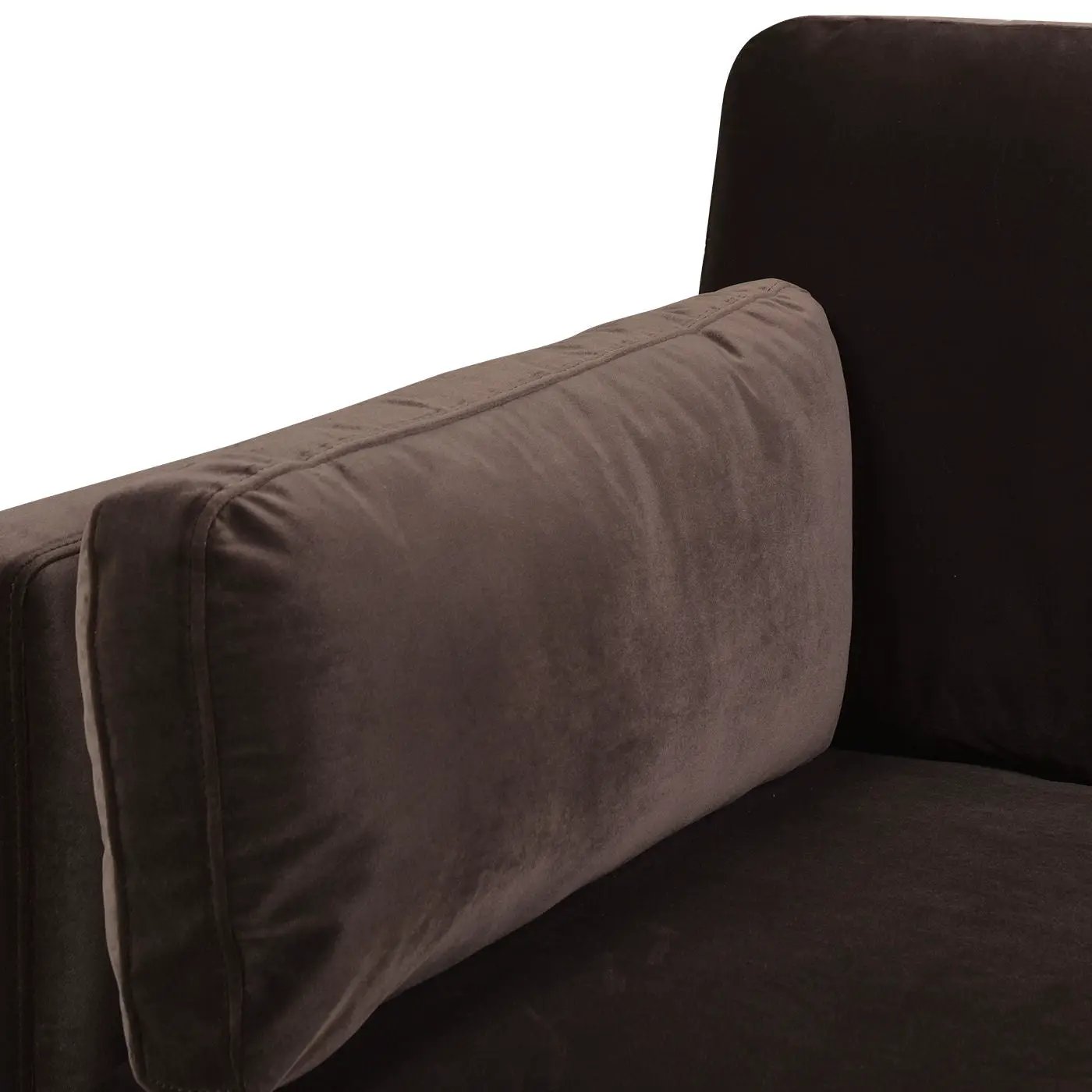 Knox Modern Farmhouse Arm Chair in brown velvet with plush bolster cushion on Tampa Home & Garden Store