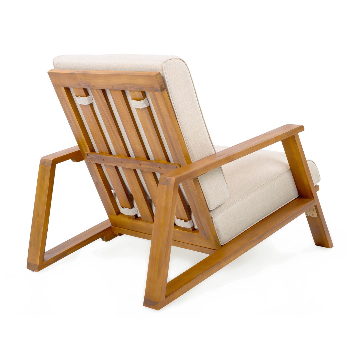 Outdoor Patio Lounge Chair Set of 2 with natural wood frames and beige cushions HouseOfZazla on Tampa Home & Garden Store