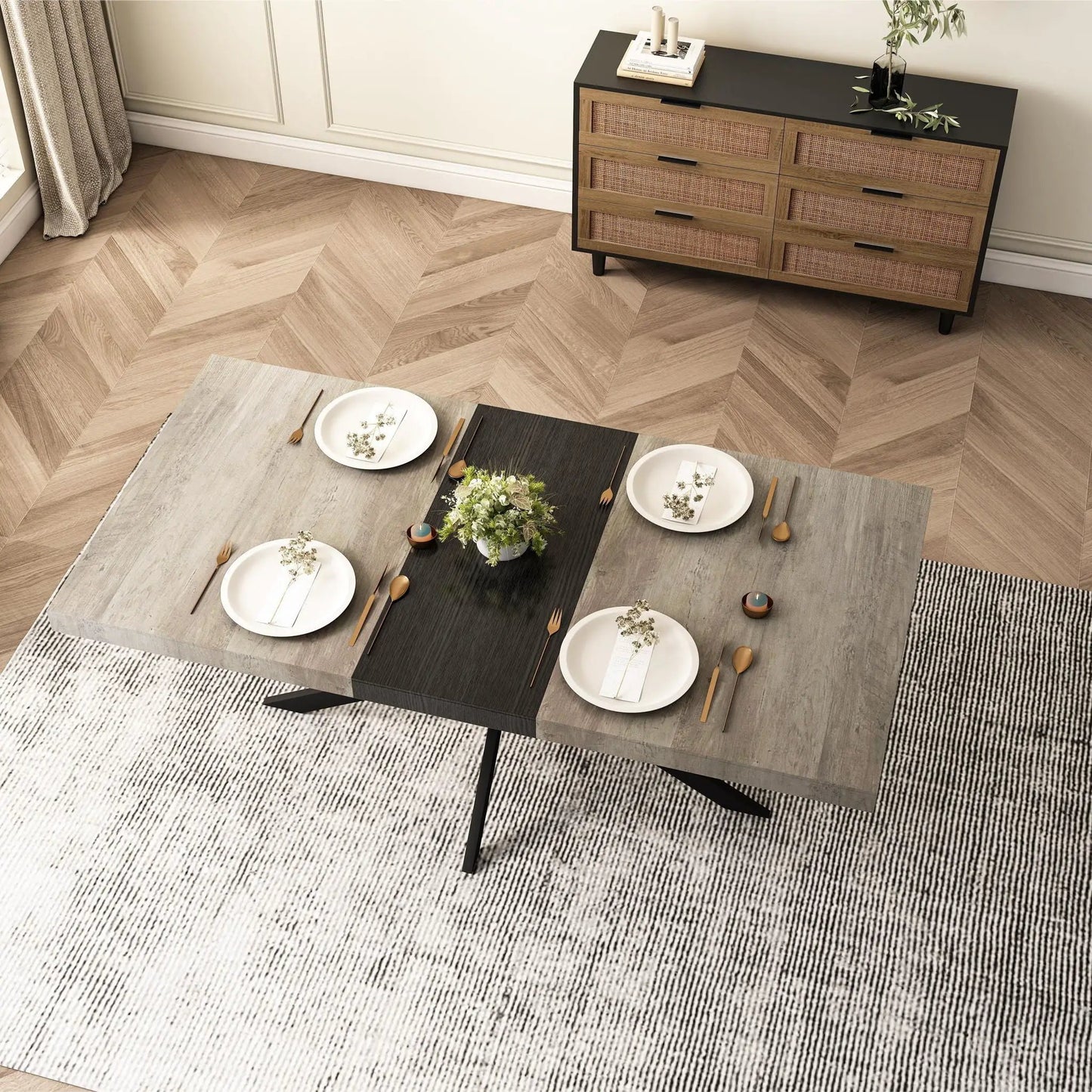 Retro Stretch Dining Table With Embossed Plate