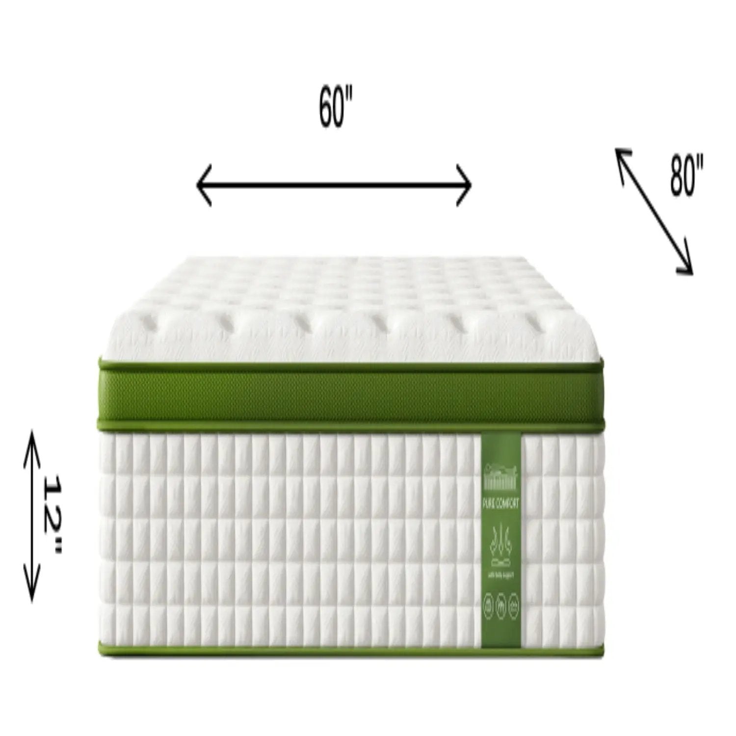 12in Hybrid Mattress With Gel Memory Foam & Pocket Springs quilted top with green border on Tampa Home & Garden Store