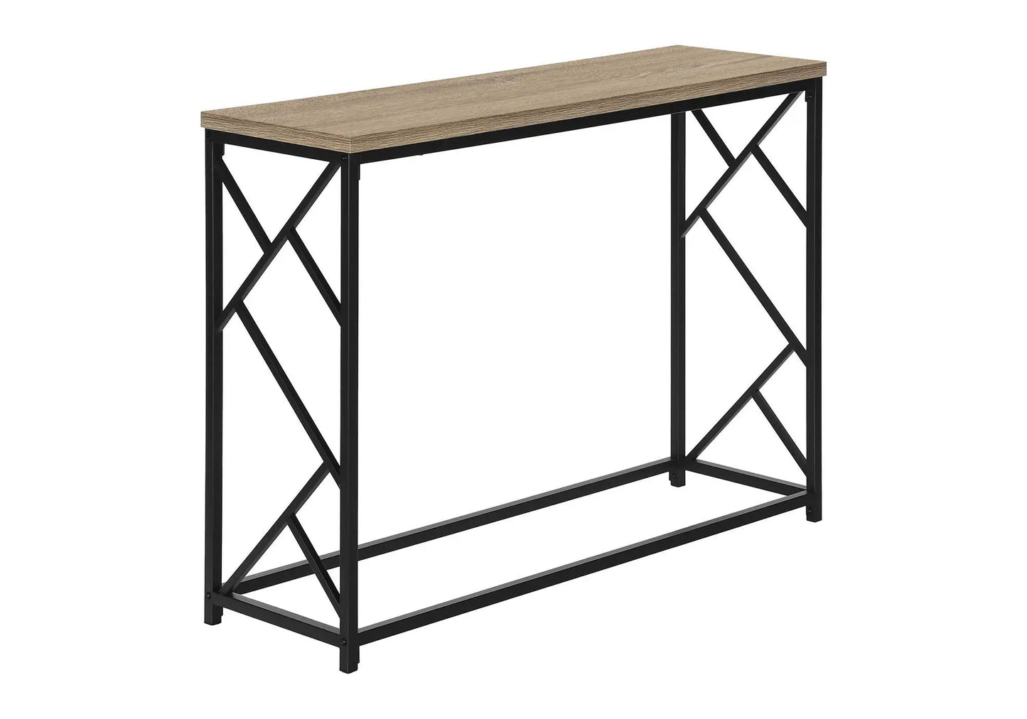 Accent console table oak top with black metal crisscross frame Unique Piece Furniture on Tampa Home & Garden Store