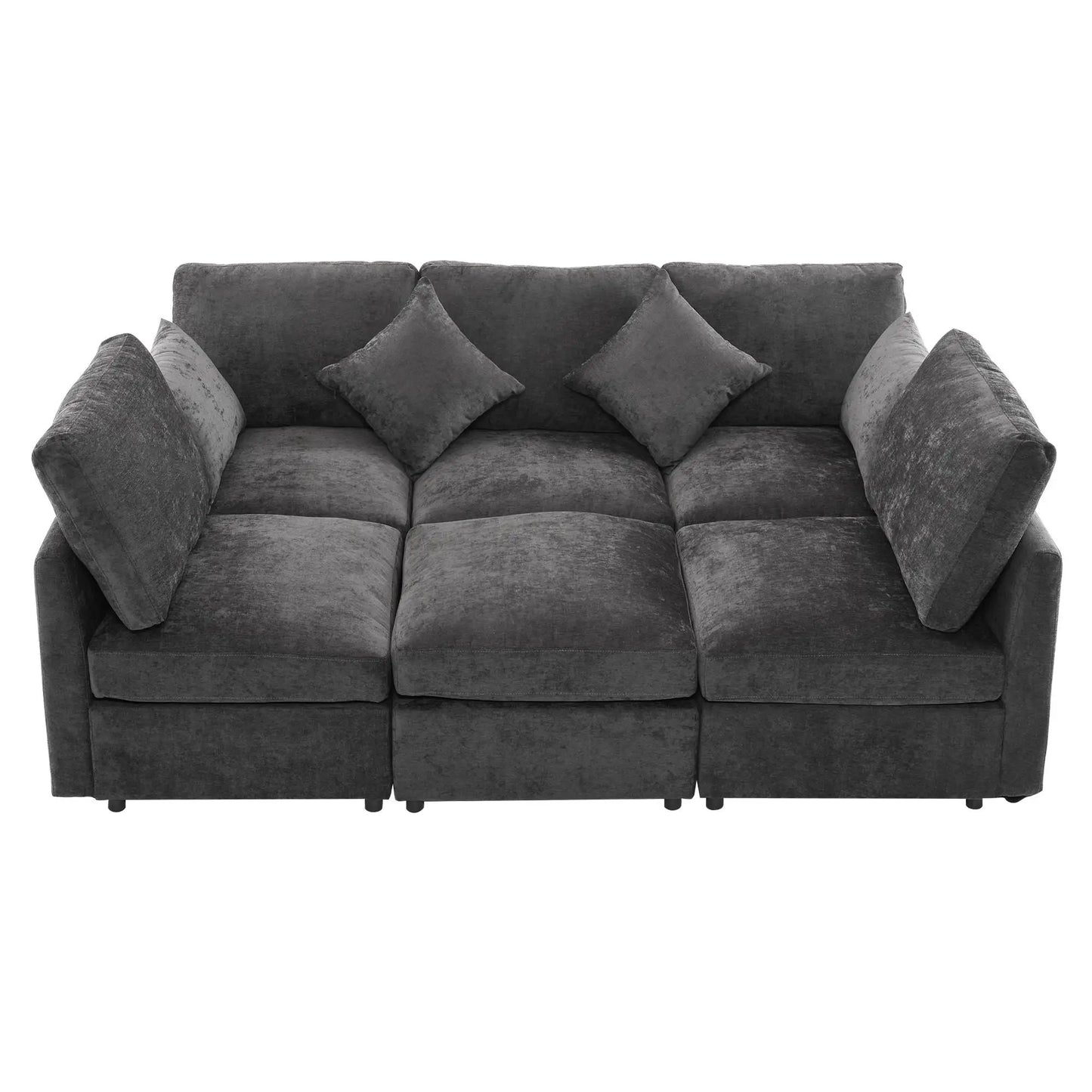 Modular U-shaped sectional with ottoman and USB ports, dark gray fabric, 2-piece set on Tampa Home & Garden Store