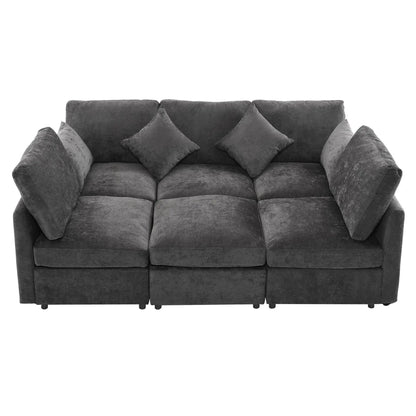 Modular U-shaped sectional with ottoman and USB ports, dark gray fabric, 2-piece set on Tampa Home & Garden Store