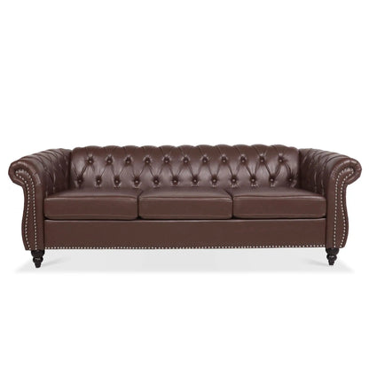 Rolled Arm Chesterfield 3 Seater Sofa brown leather tufted back by Unique Piece Furniture on Tampa Home & Garden Store