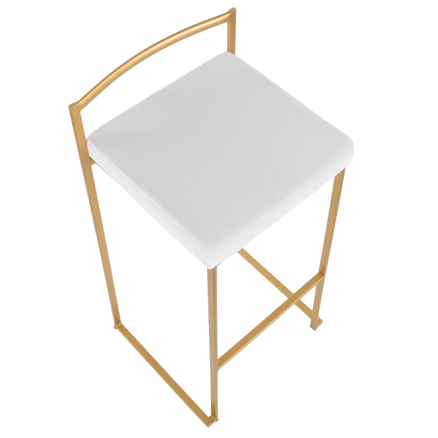 Fuji contemporary glam barstool with white upholstered seat and gold metal frame on Tampa Home & Garden Store