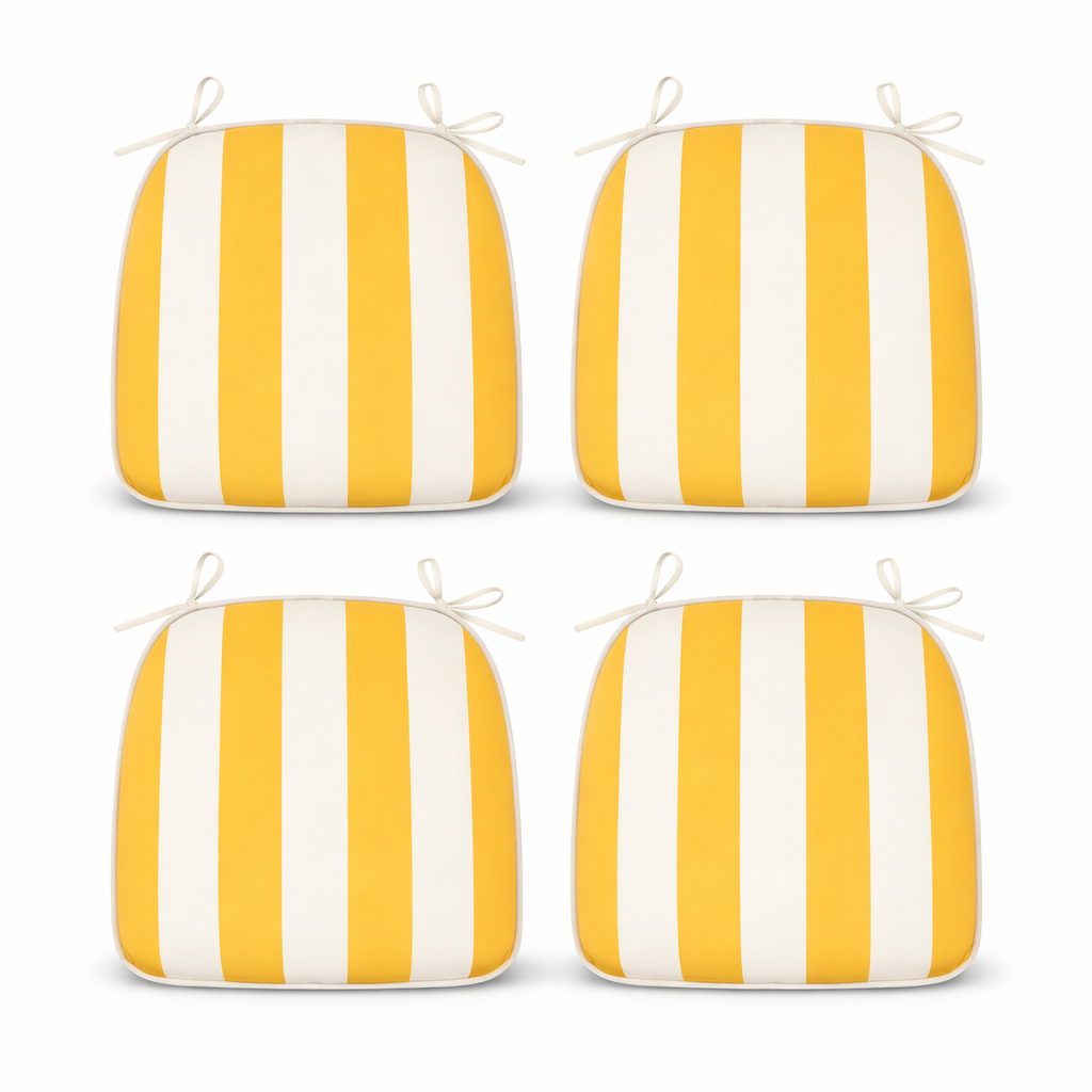 Outdoor patio chair cushions set of 4 in yellow and white stripes with ties HouseOfZazla on Tampa Home & Garden Store