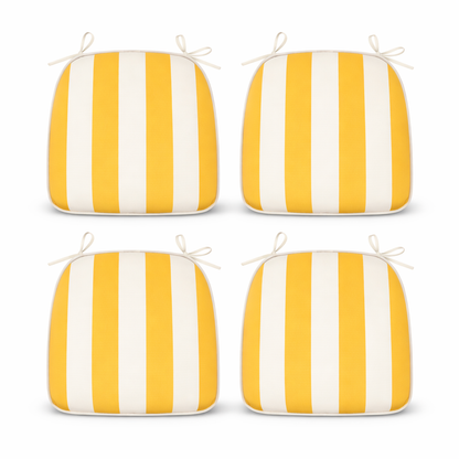 Outdoor patio chair cushions set of 4 in yellow and white stripes with ties HouseOfZazla on Tampa Home & Garden Store