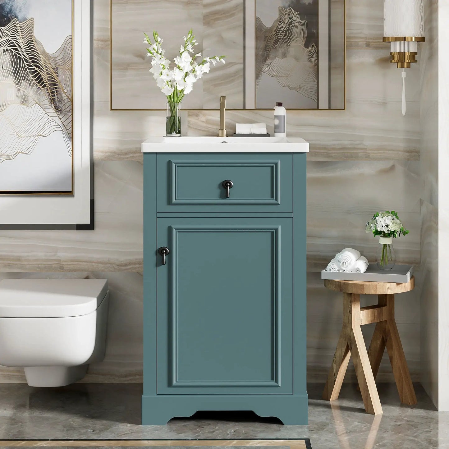 Elegant Vanity With Ceramic Sink and Shelf