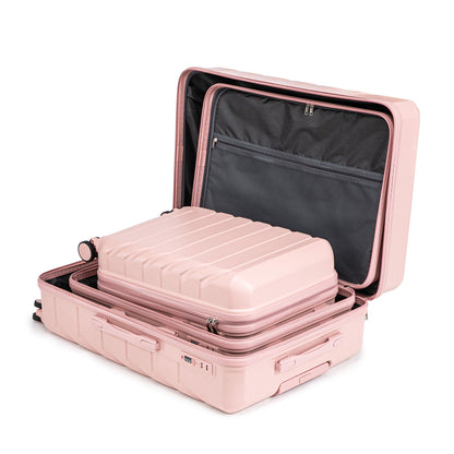 Pink 3-piece spinner luggage set with 20in 24in 28in cases and interior mesh pocket on Tampa Home & Garden Store