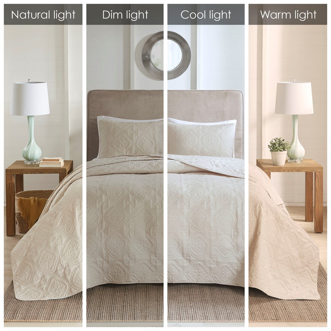 HouseOfZazla 3 Piece Reversible Bedspread Set Cream King/Cal King, quilted floral pattern on Tampa Home & Garden Store