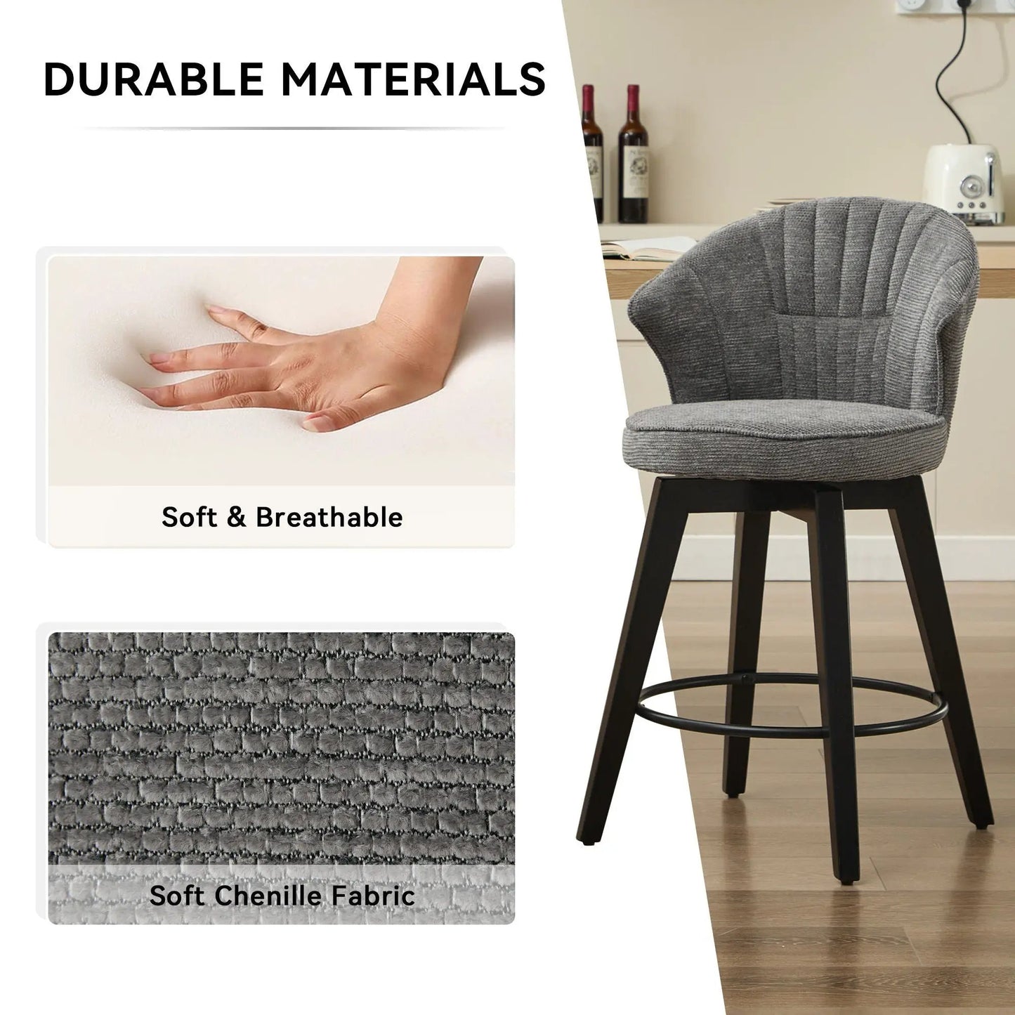 Wing Back Swivel Bar Stools set of 2 in gray chenille fabric by Unique Piece Furniture on Tampa Home & Garden Store