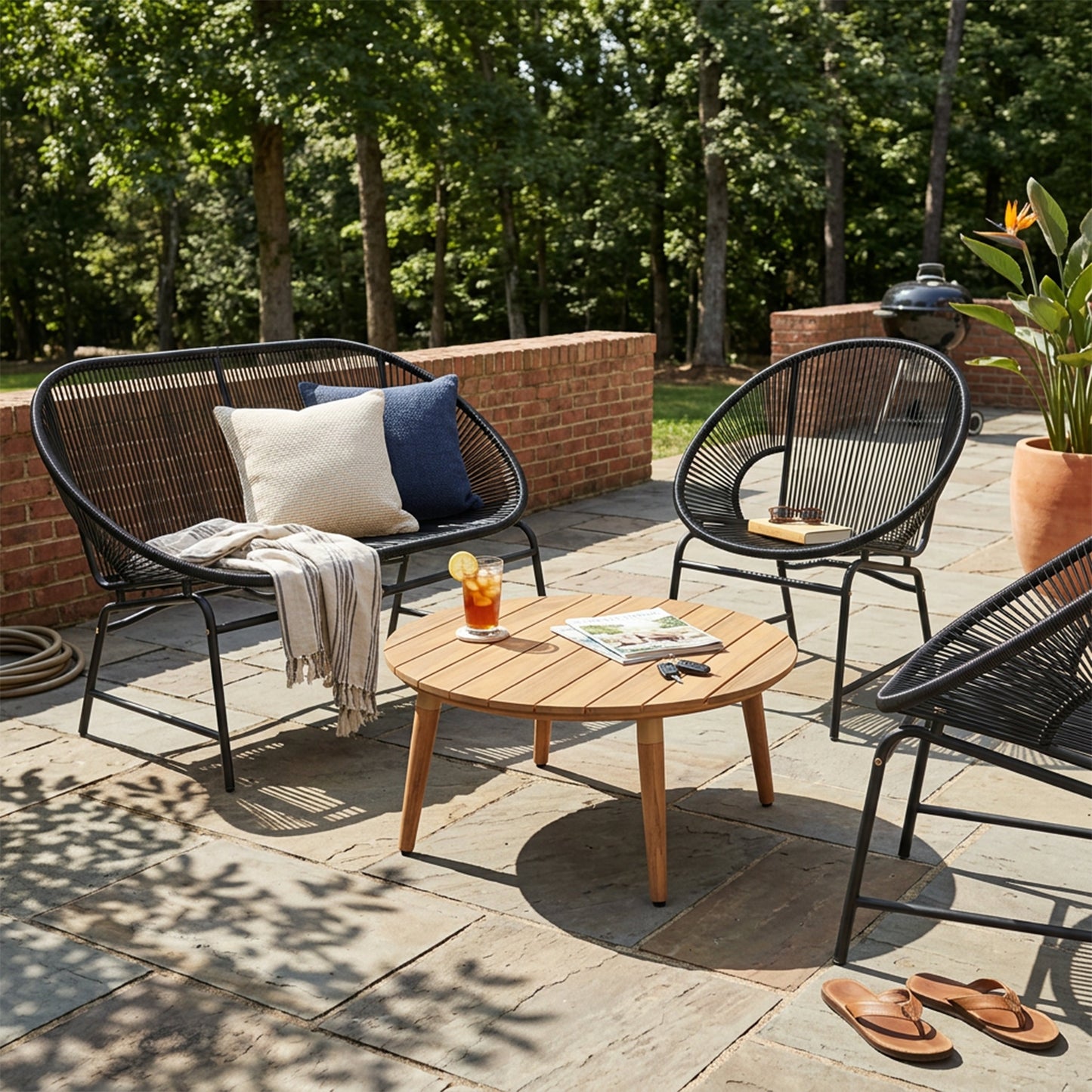 Nusa Outdoor Patio 4 Piece Chat Set with Table