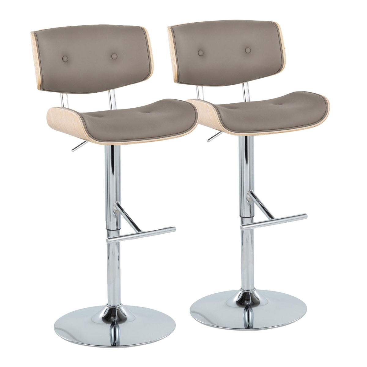 Contemporary adjustable barstool set with swivel and T footrest, beige upholstery, 2 stools on Tampa Home & Garden Store