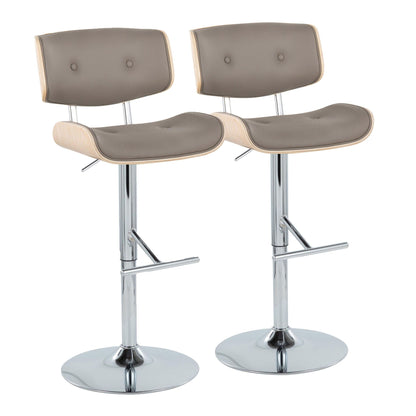 Contemporary adjustable barstool set with swivel and T footrest, beige upholstery, 2 stools on Tampa Home & Garden Store