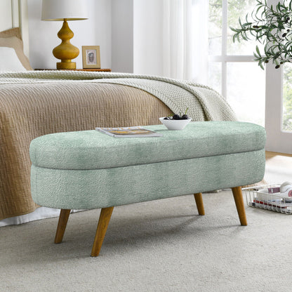 Modern Ottoman Oval Storage Bench by HouseOfZazla in teal upholstery with rubber wood legs on Tampa Home & Garden Store