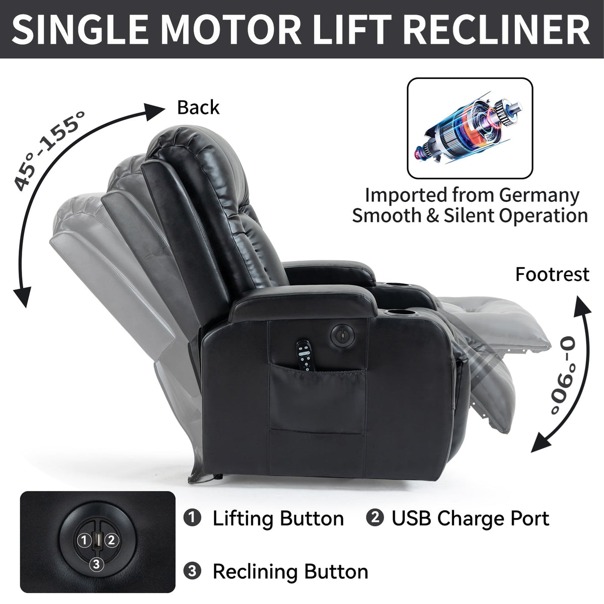 Infinite Position Power Lift Recliner for Elderly