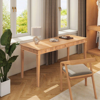 Dumont Modern Farmhouse 1-Drawer Writing Desk in natural blonde wood with fluted drawer fronts on Tampa Home & Garden Store