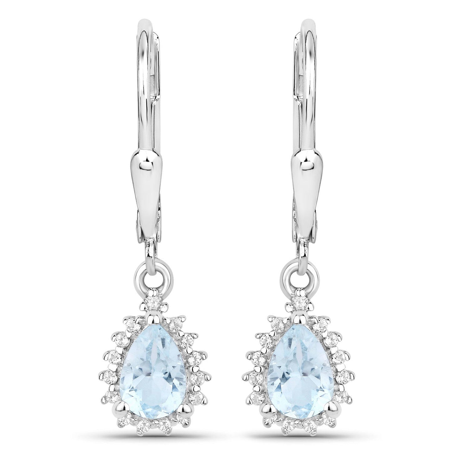 Pair of sterling silver earrings with pear blue topaz halo of white topaz gems by Bids.com on Tampa Home & Garden Store