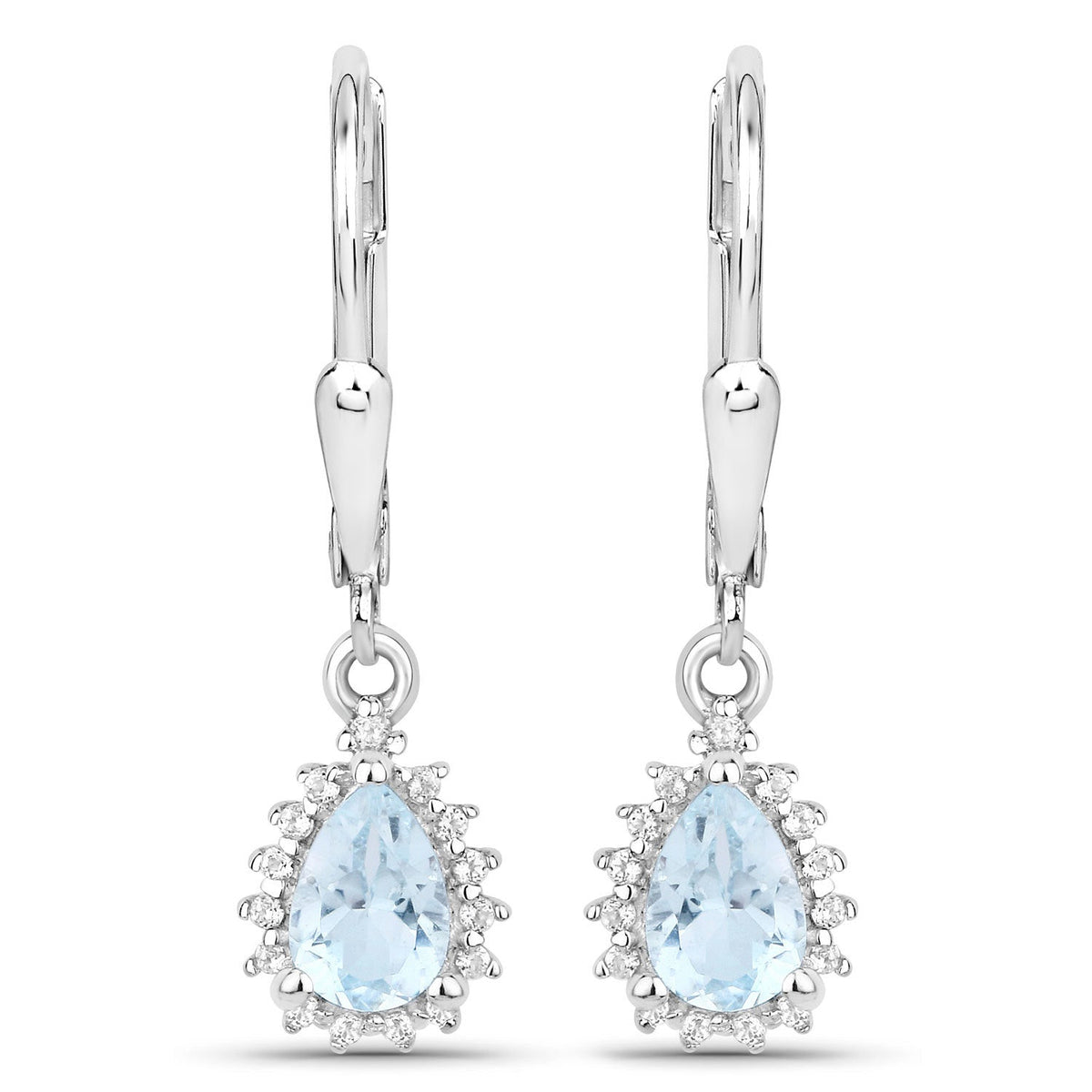 Pair of sterling silver earrings with pear blue topaz halo of white topaz gems by Bids.com on Tampa Home & Garden Store