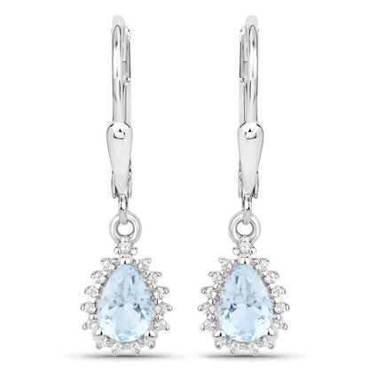 Pair of sterling silver earrings with pear blue topaz halo of white topaz gems by Bids.com on Tampa Home & Garden Store