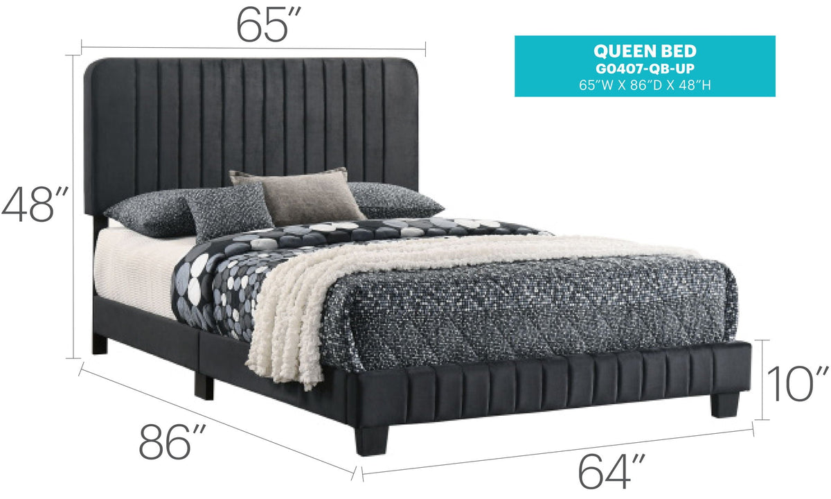 Channel Tufted Bed by HouseOfZazla, queen size, black upholstered headboard with channels on Tampa Home & Garden Store