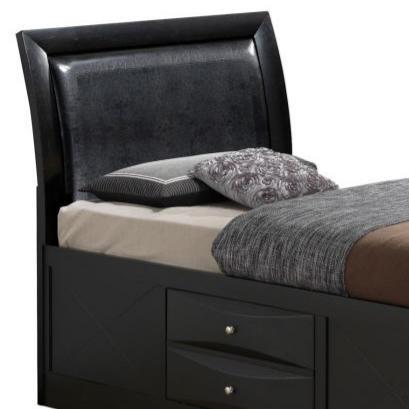 Marilla storage bed black finish with upholstered headboard and two front drawers HouseOfZazla on Tampa Home & Garden Store