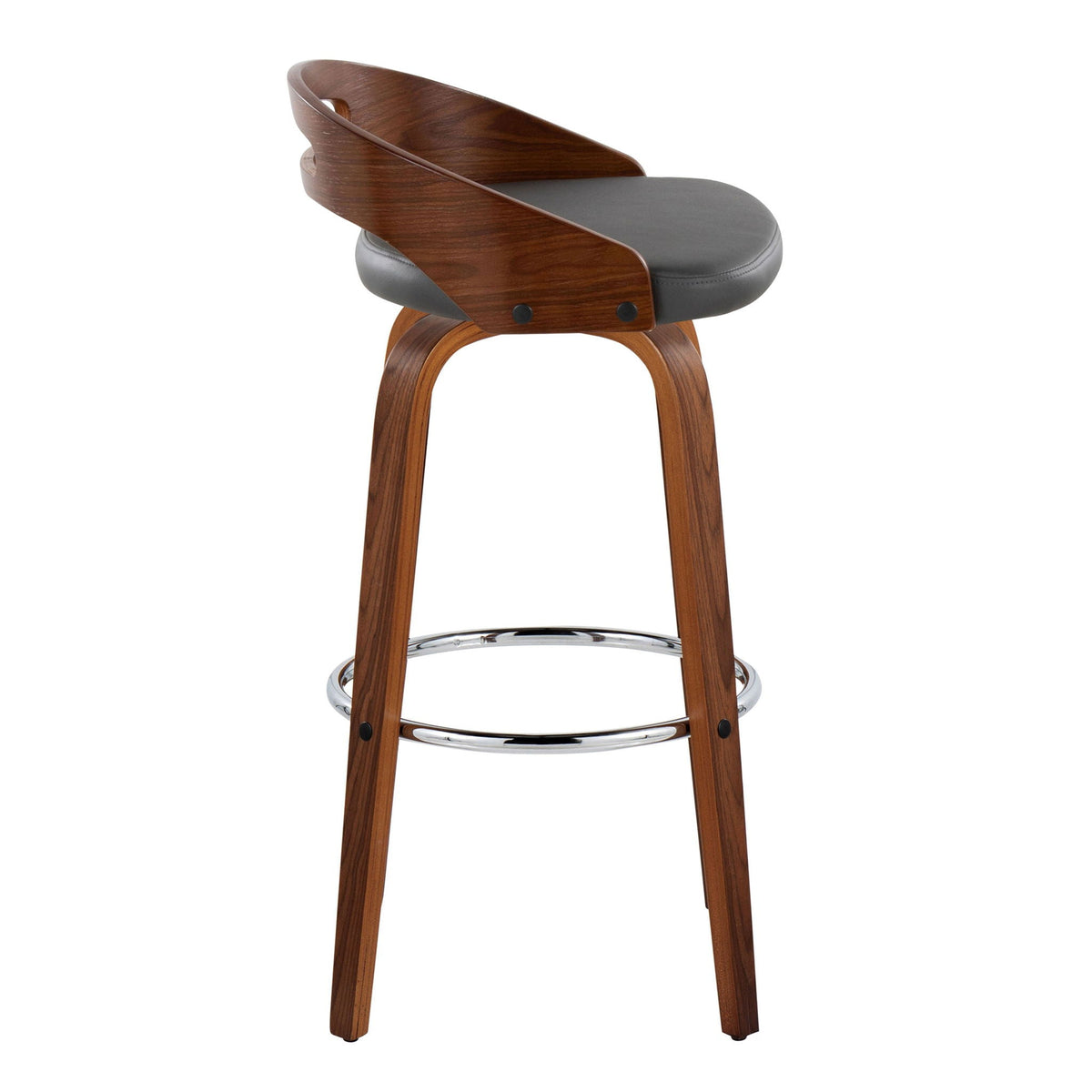 HouseOfZazla fixed-height barstool with swivel, dark brown wood, gray cushion, chrome footrest on Tampa Home & Garden Store
