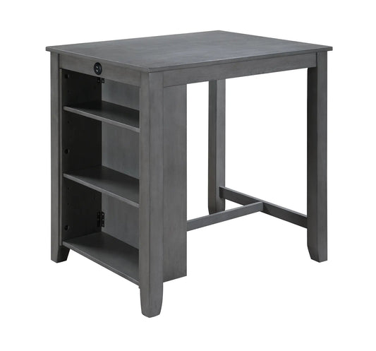 Graham small space counter height dining table with USB ports, gray wood finish and shelves on Tampa Home & Garden Store