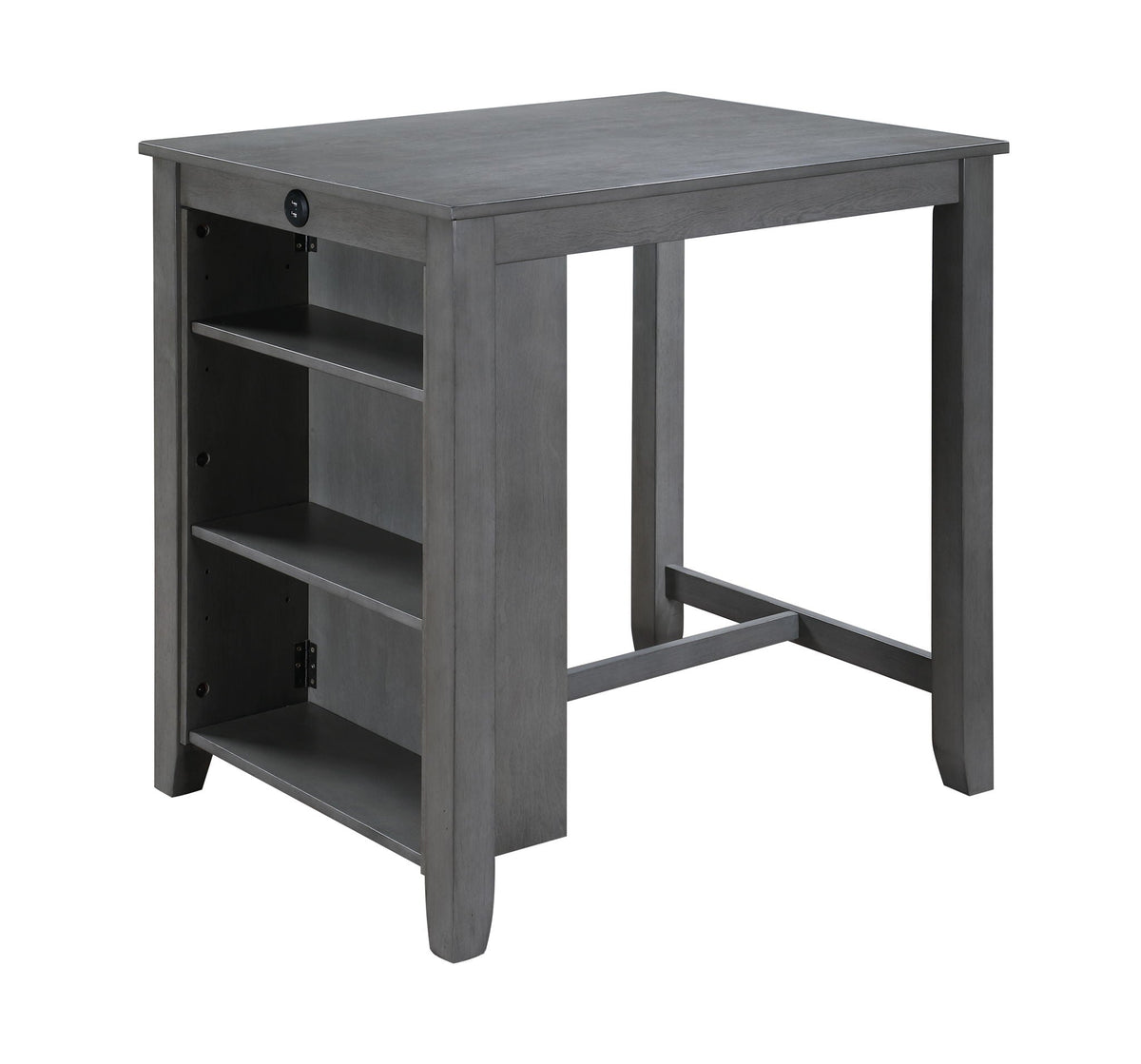 Graham counter height dining table with USB ports and shelves in gray wood on Tampa Home & Garden Store