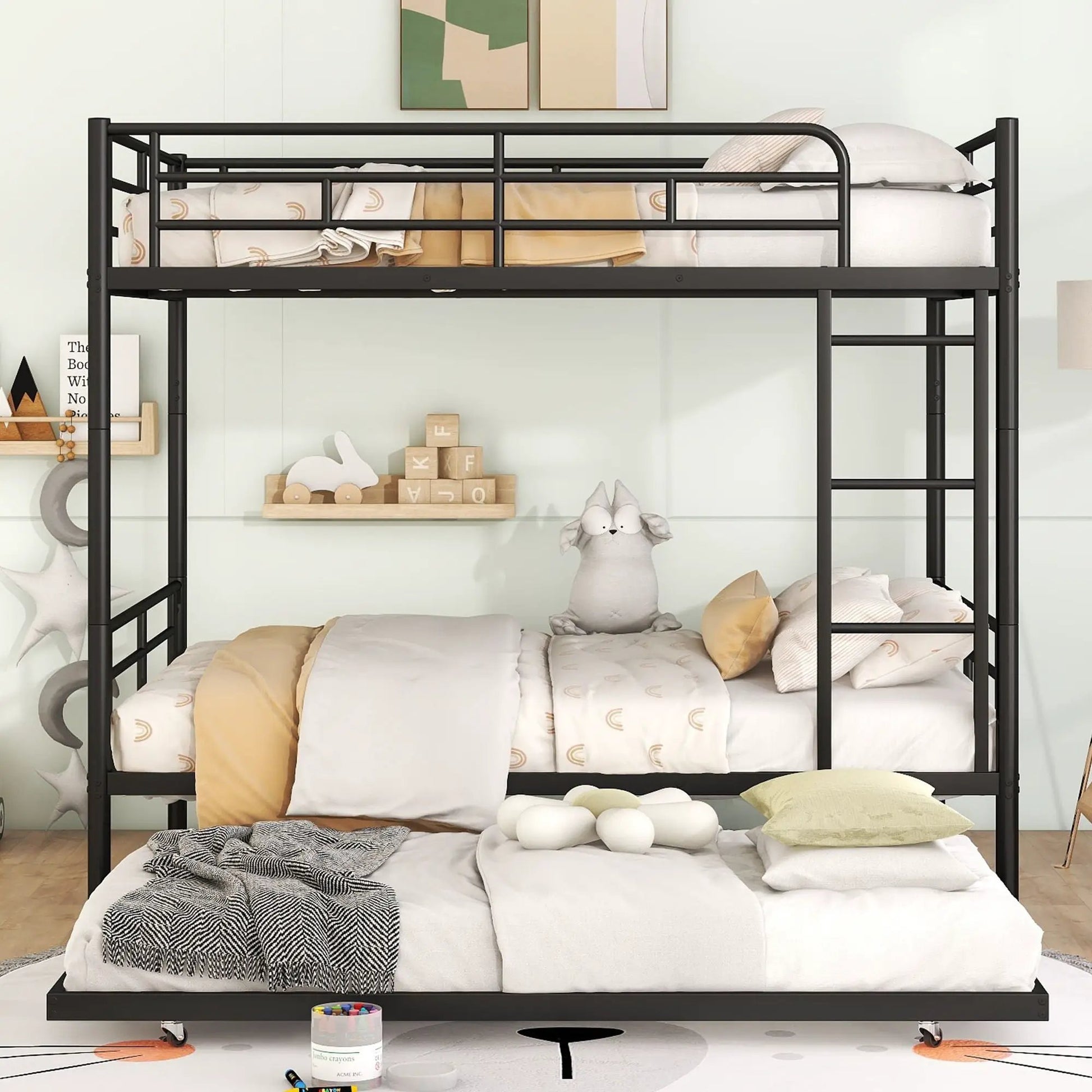 Steel Construction Bunk Bed by Unique Piece Furniture with a black metal frame and ladder on Tampa Home & Garden Store