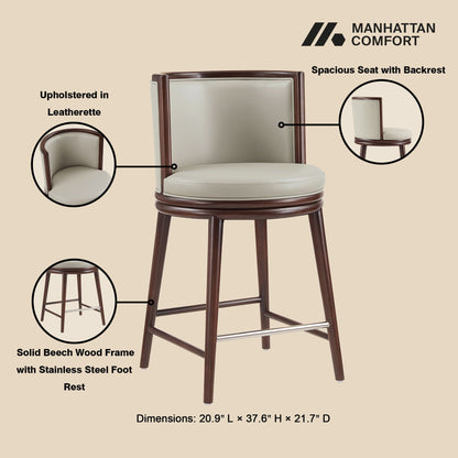 Evalyn Counter Stool by HouseOfZazla, cream leatherette seat, beech wood frame on Tampa Home & Garden Store