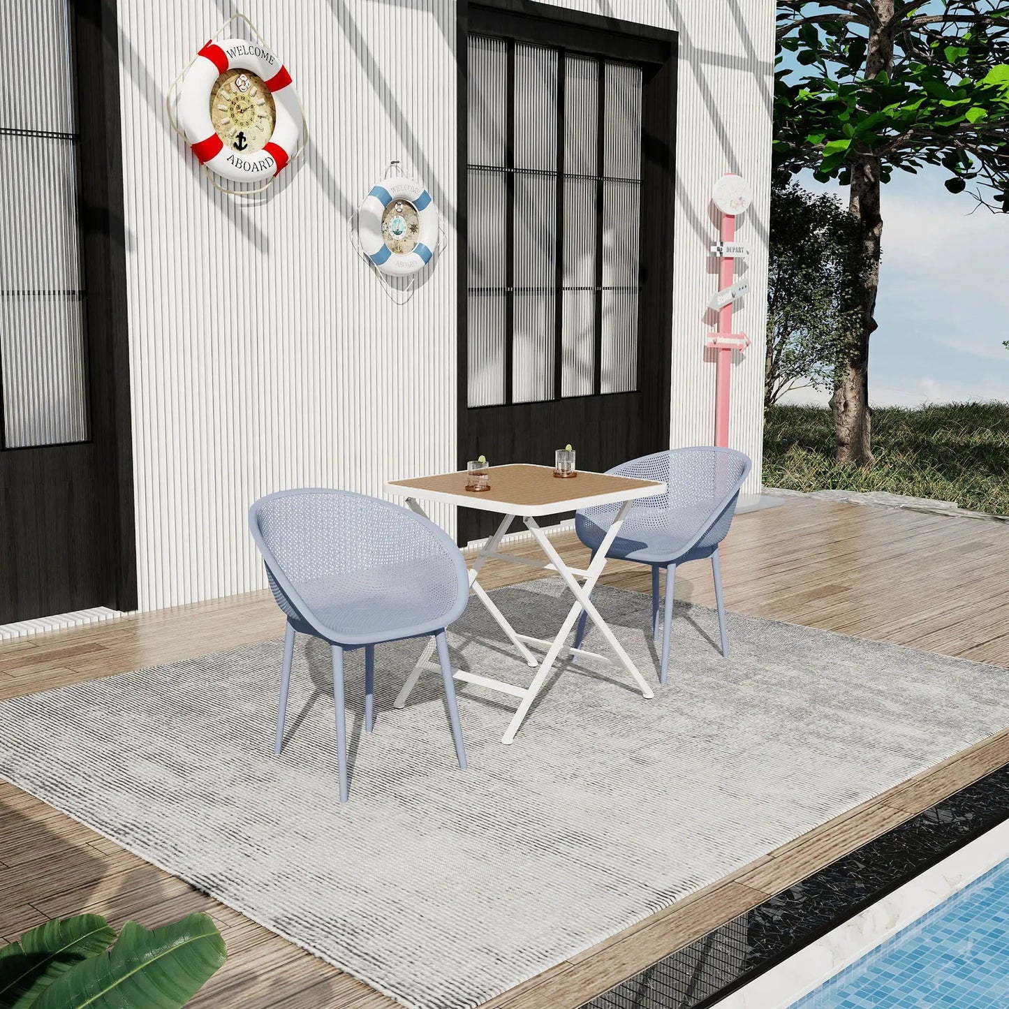 2 Pack Lounge Chair Set and Folding Square Table