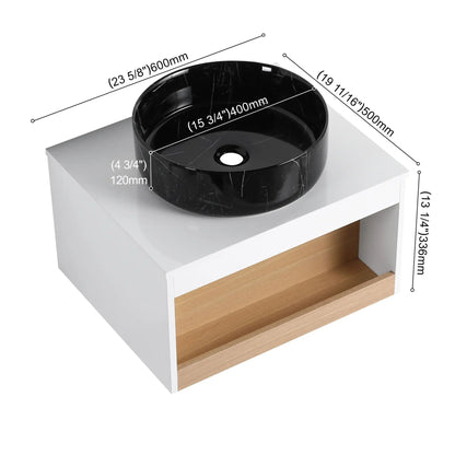 Floating Vanity with Vessel Sink and Open Shelf