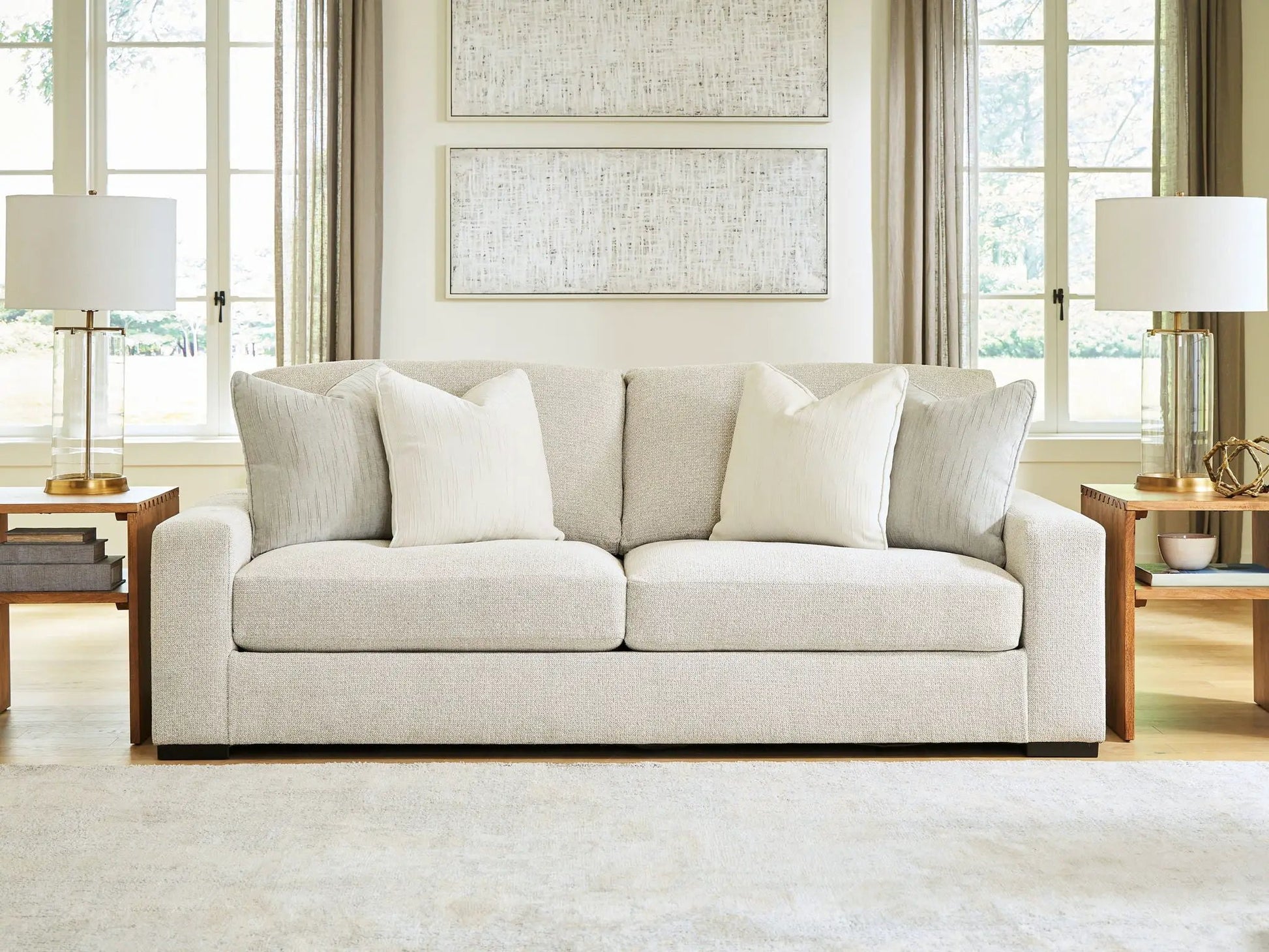 Conlee-Pike linen sofa, beige upholstery, 3-seat stationary sofa with cushions, living room on Tampa Home & Garden Store