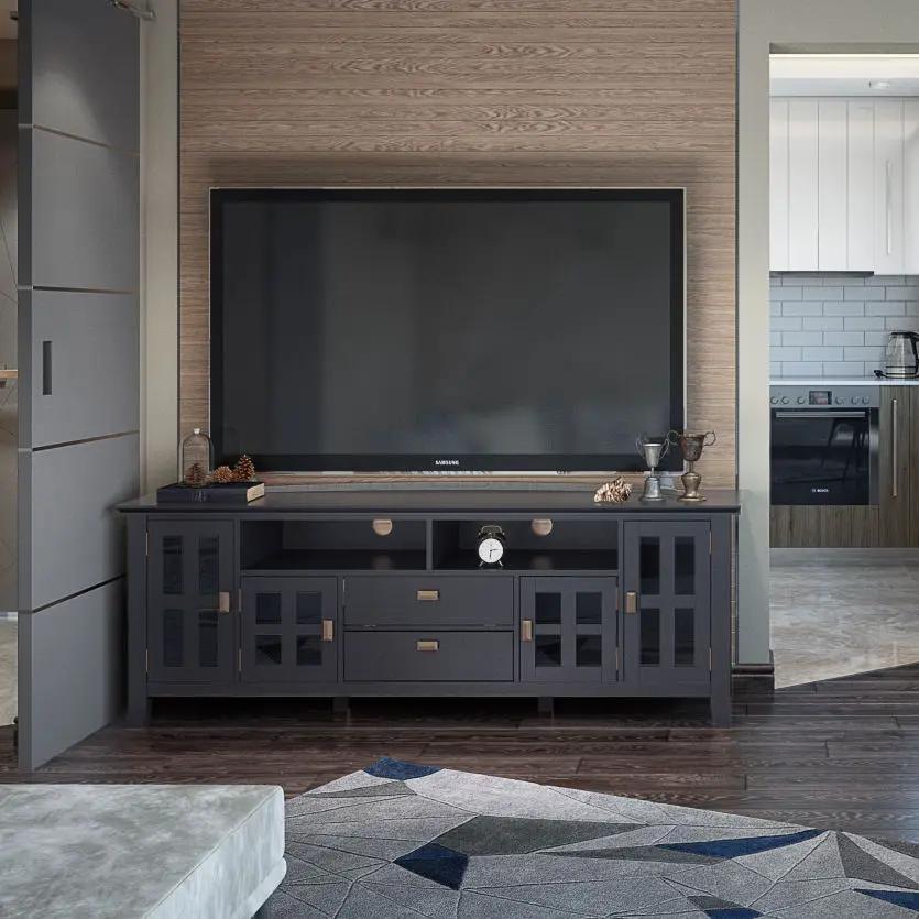 Artisan Tv Media Stand Glass Doors and Drawers