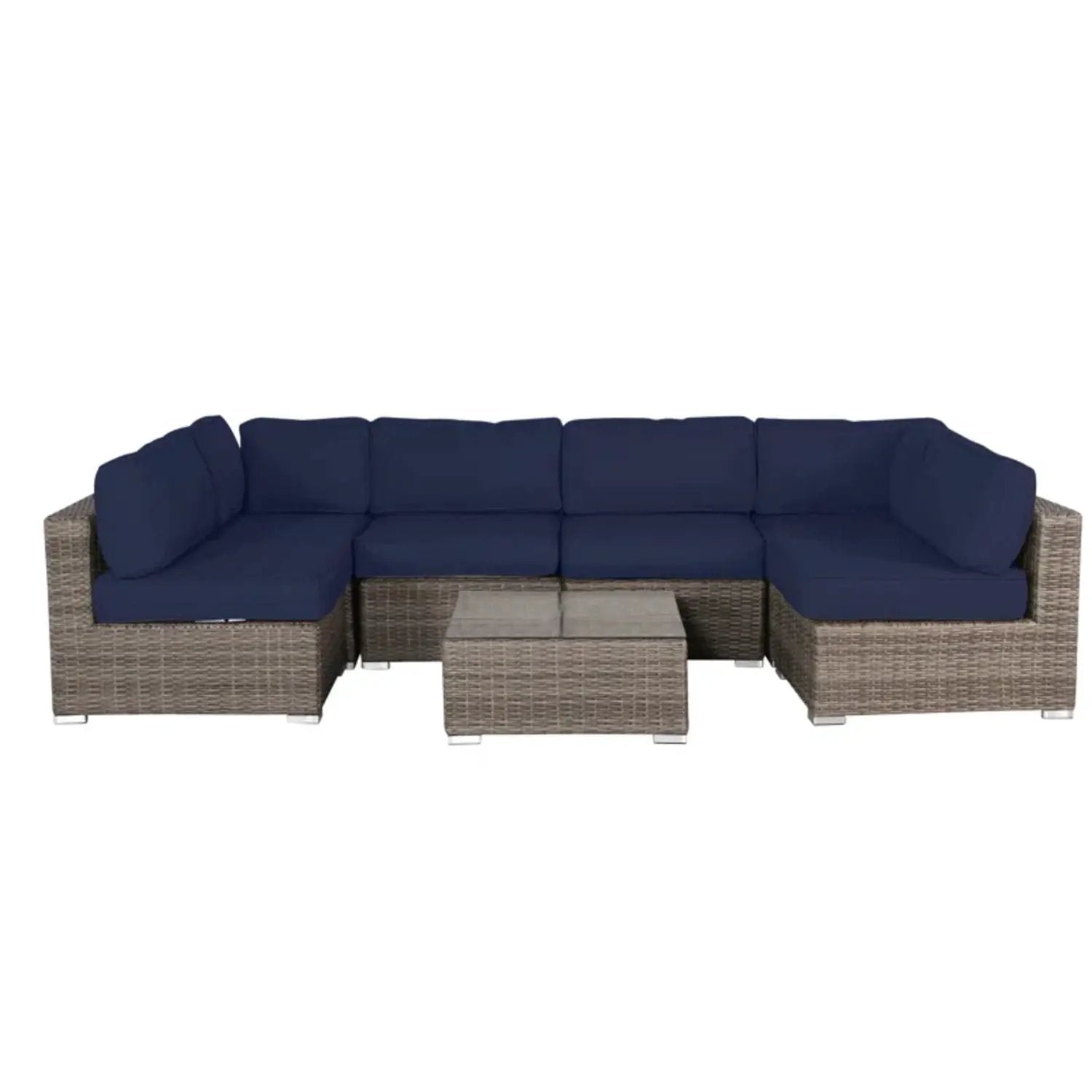 Seating Set With Cushions Handcrafted Wicker Design navy cushions 4-piece outdoor sectional on Tampa Home & Garden Store