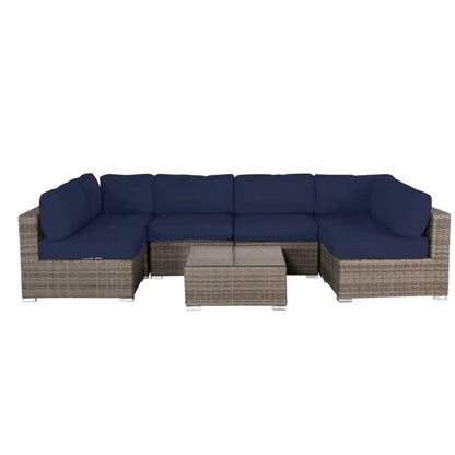 Seating Set With Cushions Handcrafted Wicker Design navy cushions 4-piece outdoor sectional on Tampa Home & Garden Store