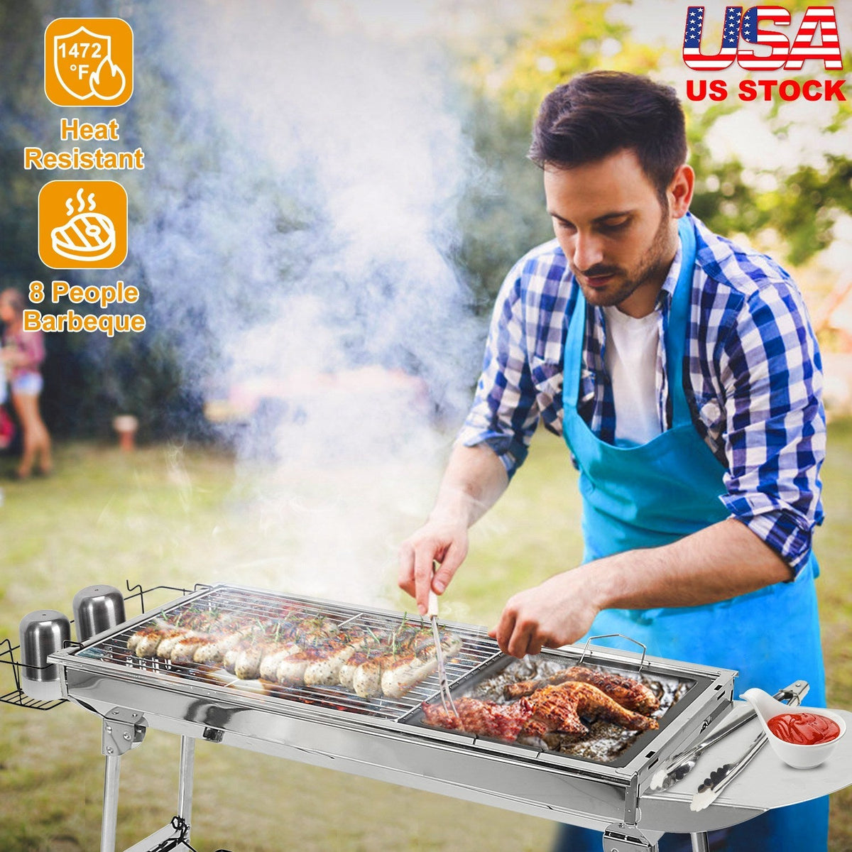 GemGear foldable portable charcoal grill stainless steel BBQ grill for picnic camping on Tampa Home & Garden Store