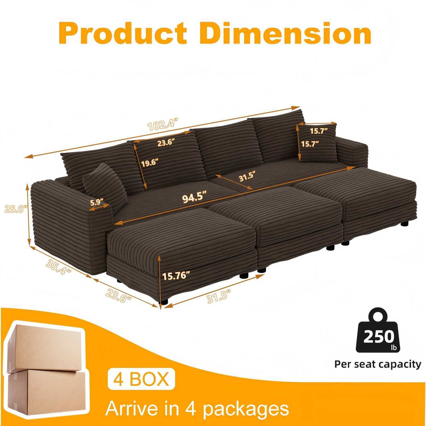 Modern Deep Seat Upholstered Sofa and Couch