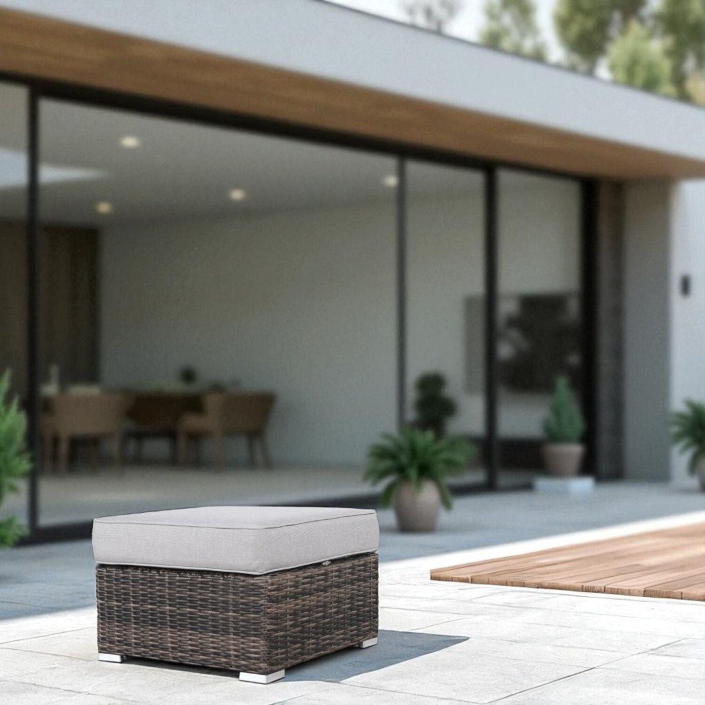 Premium Outdoor Wicker Ottoman and Cushion Set
