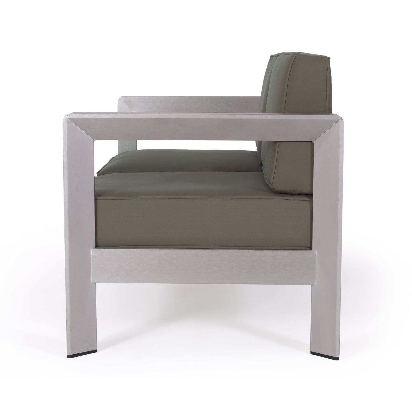 Outdoor aluminum loveseat with a low-profile frame and deep gray cushions HouseOfZazla on Tampa Home & Garden Store