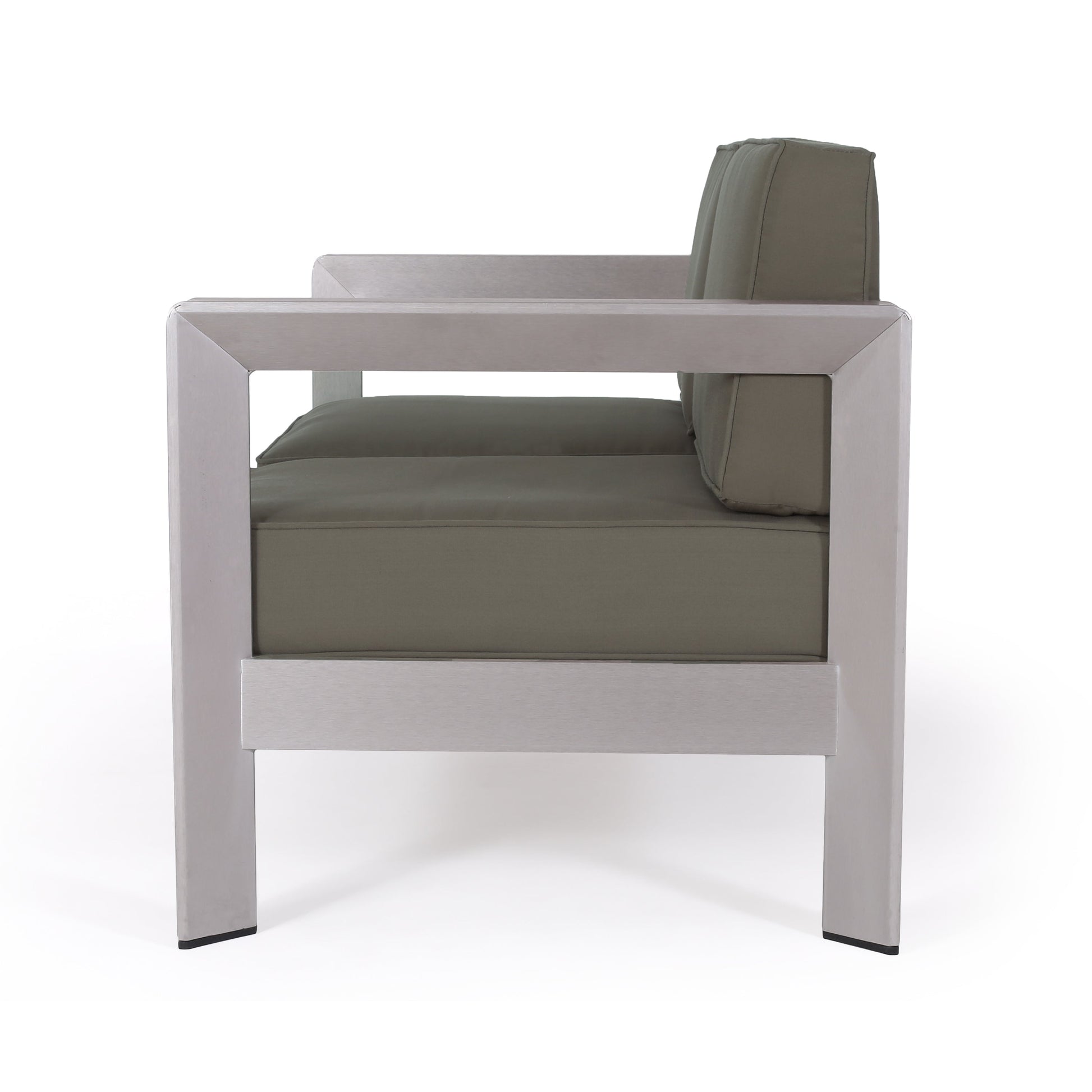 Outdoor aluminum loveseat with a low-profile frame and deep gray cushions HouseOfZazla on Tampa Home & Garden Store