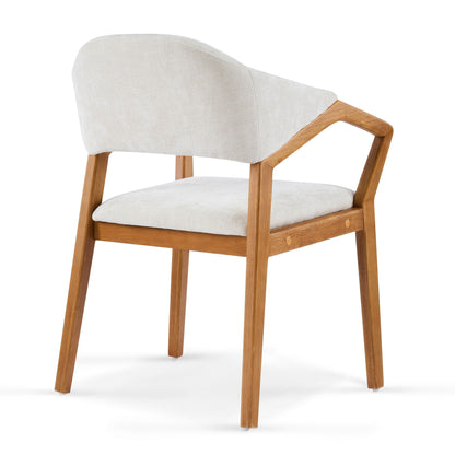 Indoor Upholstered Dining Armchairs set of 2 in beige with teak legs by HouseOfZazla on Tampa Home & Garden Store