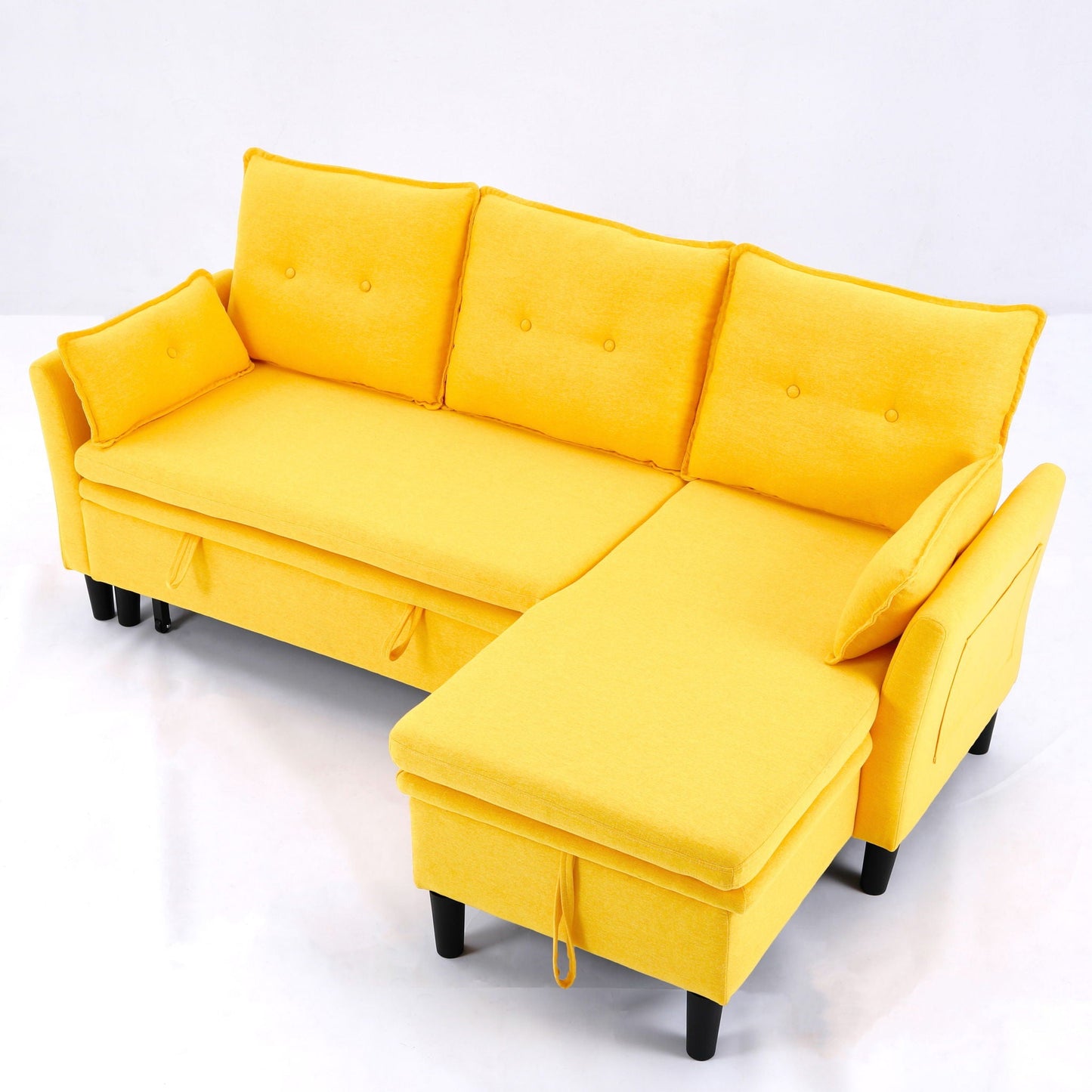 L-shaped sleeper chaise by HouseOfZazla in yellow with storage, black legs on Tampa Home & Garden Store