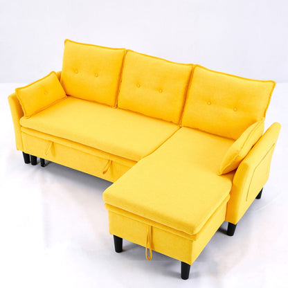 L-shaped sleeper chaise by HouseOfZazla in yellow with storage, black legs on Tampa Home & Garden Store
