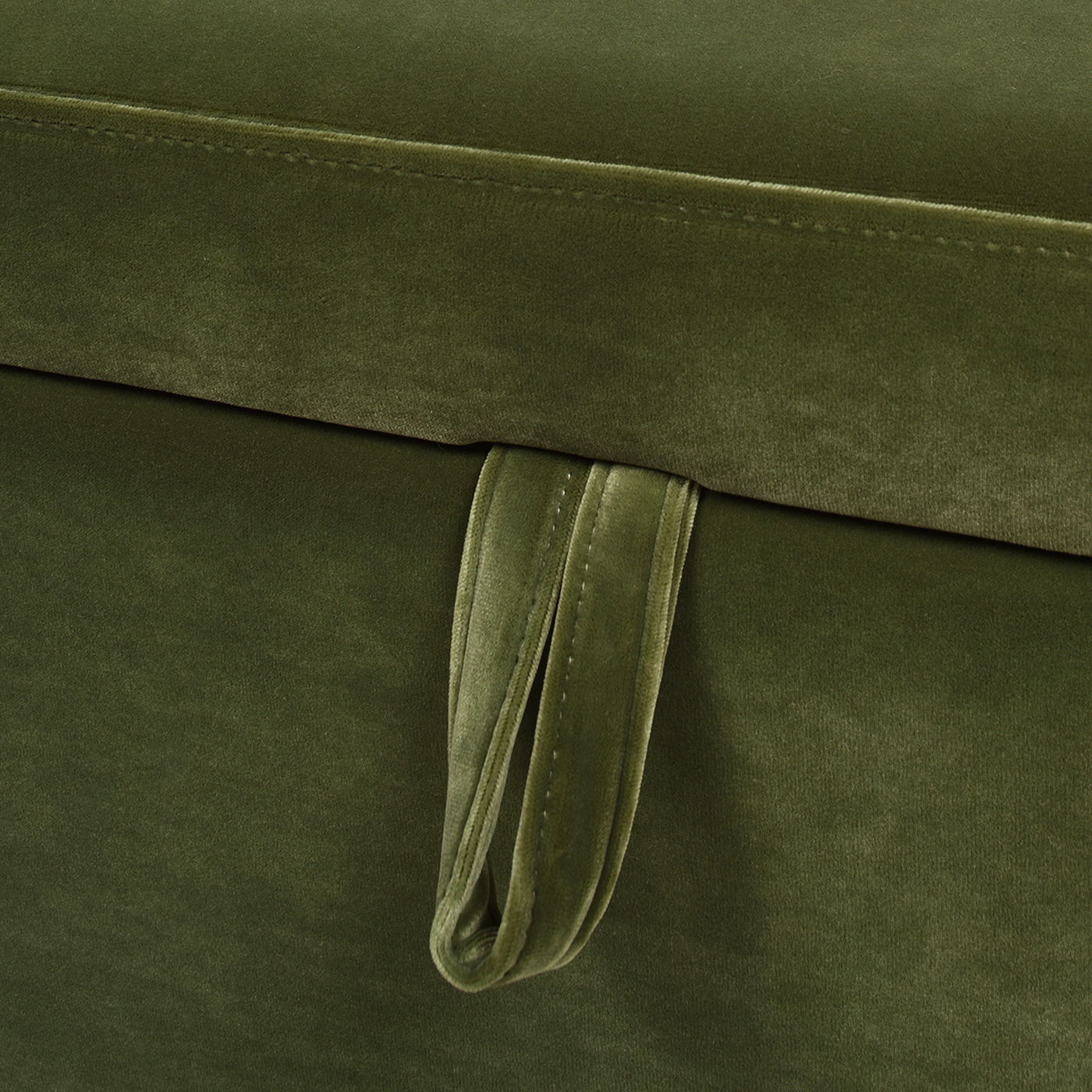 Knox Square Storage Cocktail Ottoman olive green velvet with tied fabric strap detail on Tampa Home & Garden Store