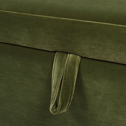 Knox Square Storage Cocktail Ottoman olive green velvet with tied fabric strap detail on Tampa Home & Garden Store