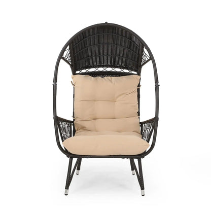 Outdoor Wicker Standing Basket Chair, dark brown wicker, beige cushion by HouseOfZazla on Tampa Home & Garden Store