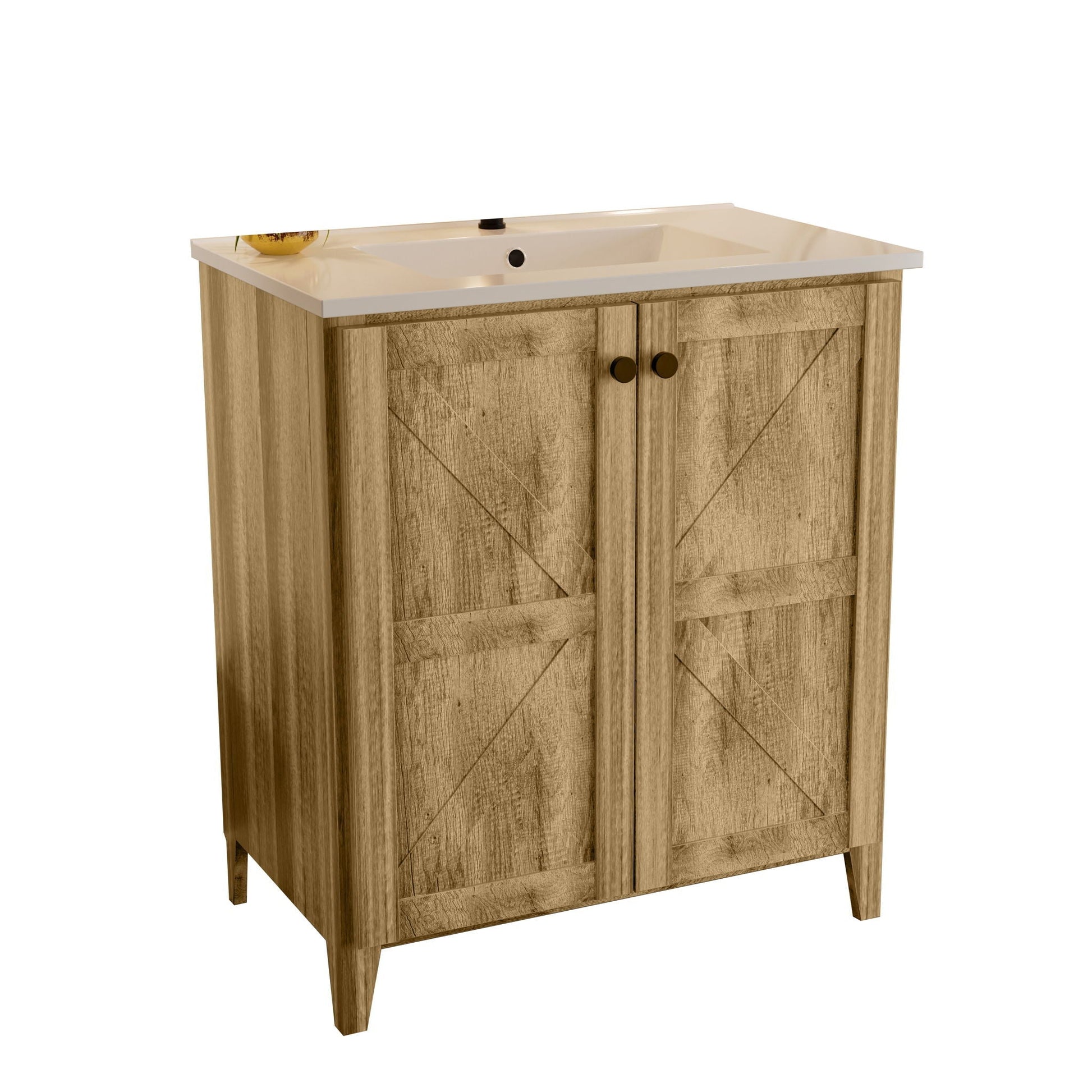 Folding floor vanity with ceramic sink in rustic wood finish by HouseOfZazla on Tampa Home & Garden Store