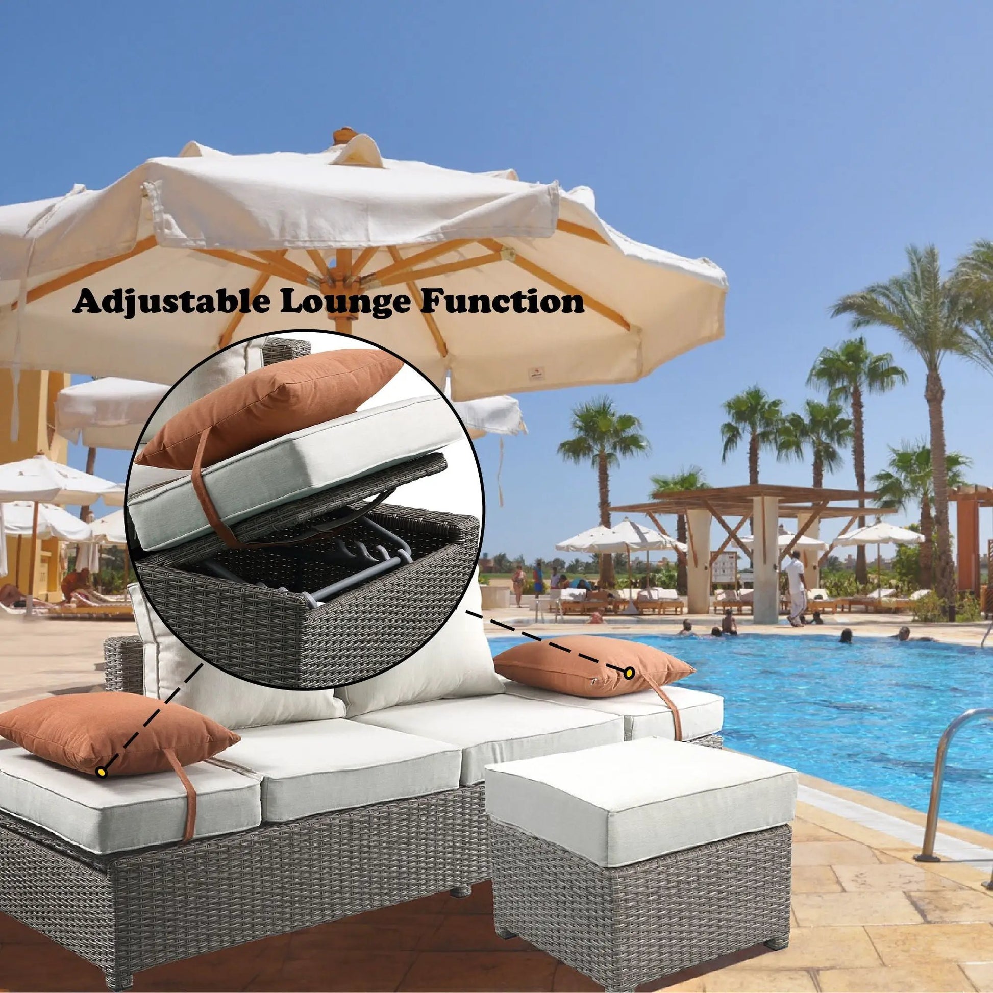 Salena all-weather wicker sofa and ottoman 2-piece set beige gray cushions on Tampa Home & Garden Store